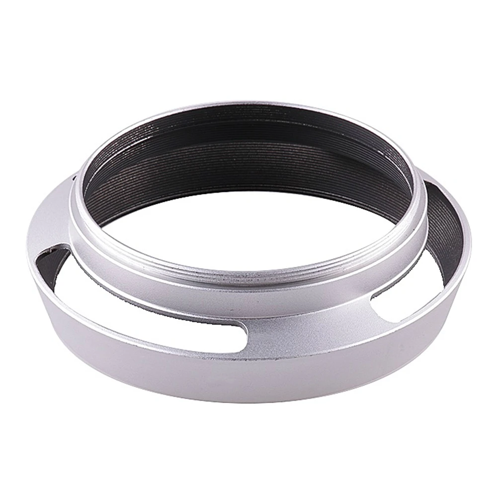 Universal 35mm Metal Screw-in Vented Short Lens Hood Silver Camera Photography Accessory for Nikon Canon Sony DSLR Camera