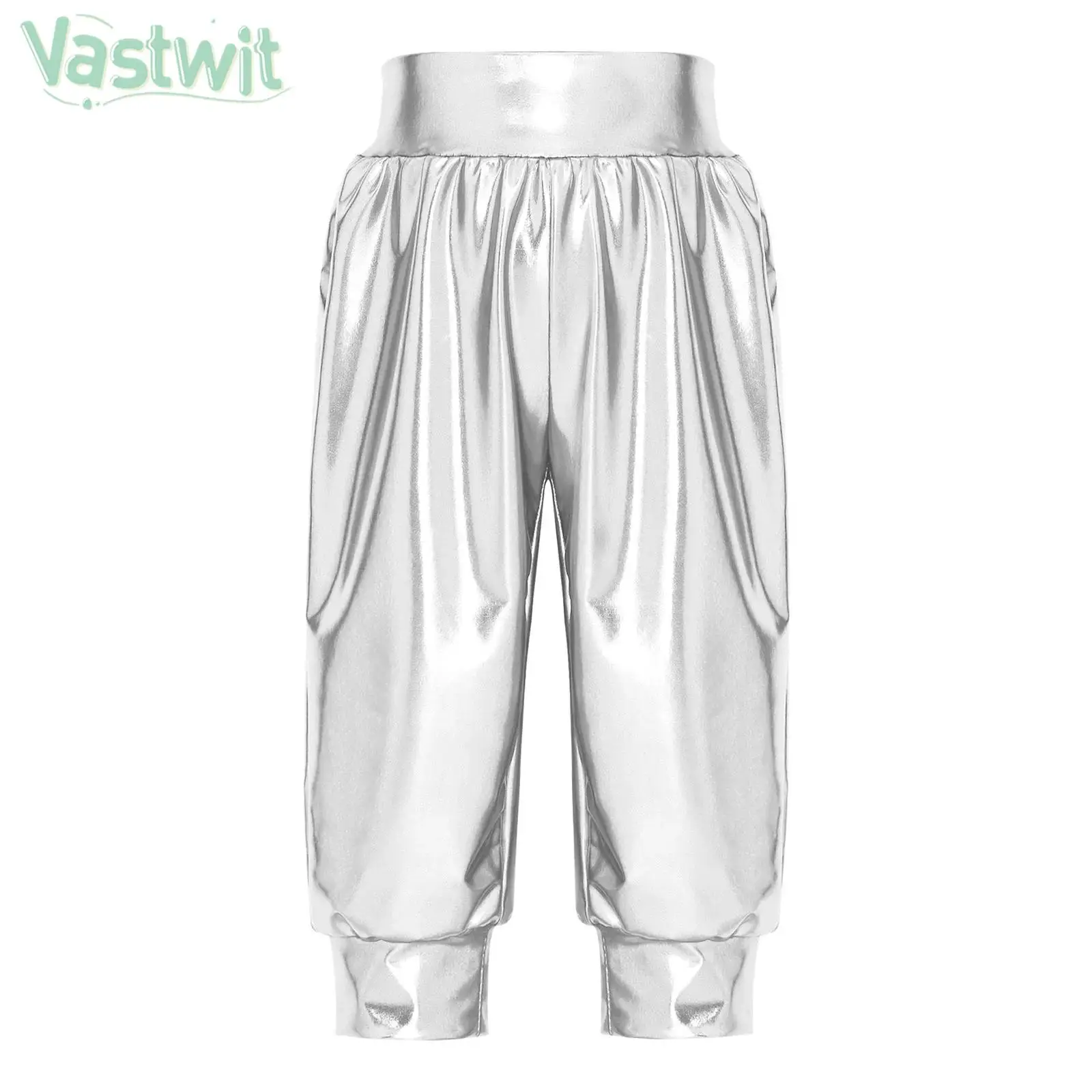 Unisex Baby Metallic Shiny Harem Pants Elastic Waistband Fashion Casual Trousers Birthday Party Photography Carnival Clothes