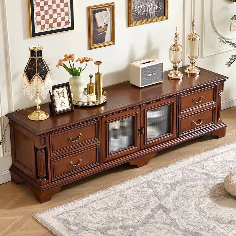 

American solid wood TV cabinet coffee table combination living room small apartment floor cabinet coffee table combination
