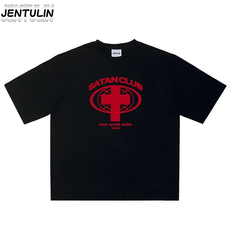 

Harajuku Satan Club Streetwear Printed T-shirts Pure Cotton Punk Hip Hop men's Short Sleeved Tee Y2K Gothic Loose Male Shirts