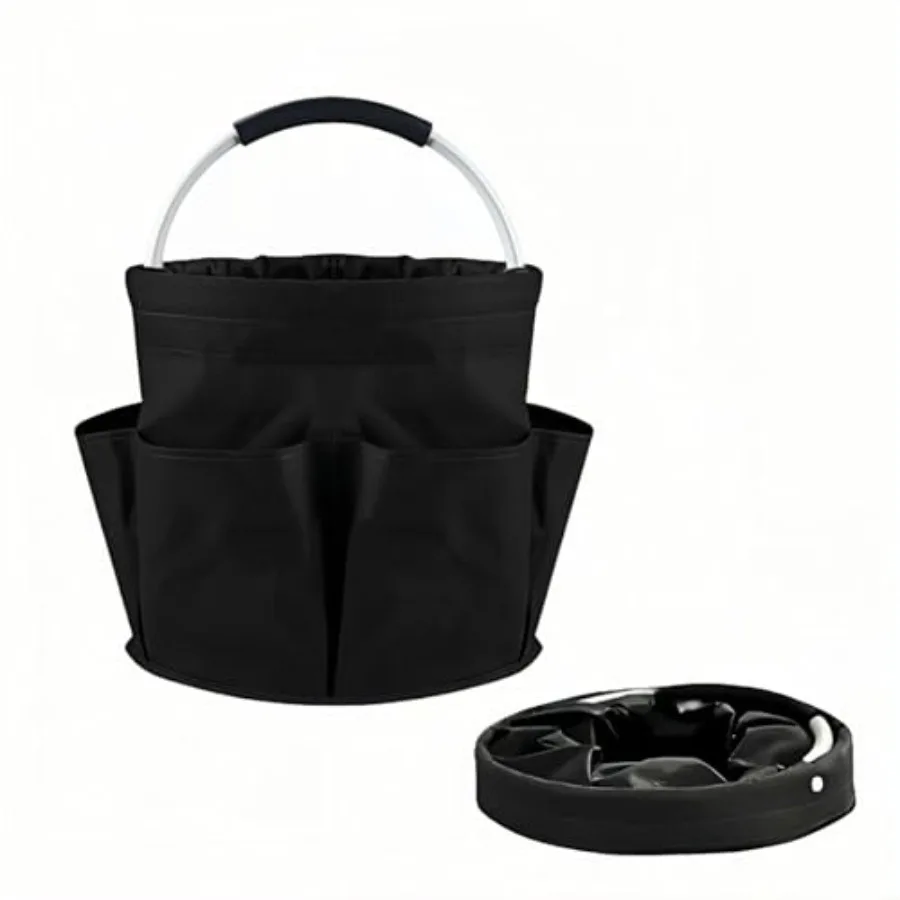 

Складная корзина для хранения из черной бычьей ткани с несколькими карманами и ручками: идеально подходит для портативного использования в пикника, пляжном саду.