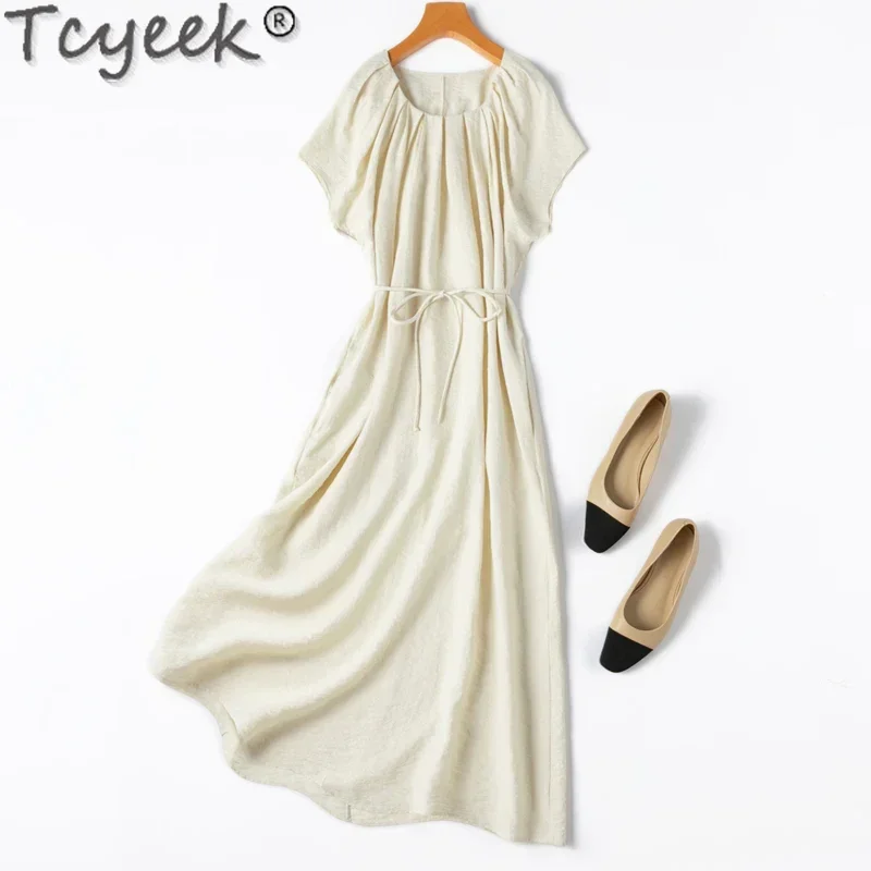 

Tcyeek 76% Mulberry Silk Dresses for Women Short Sleeve Summer Clothes Chic and Elegant Woman Dress 2024 Vestido Feminino