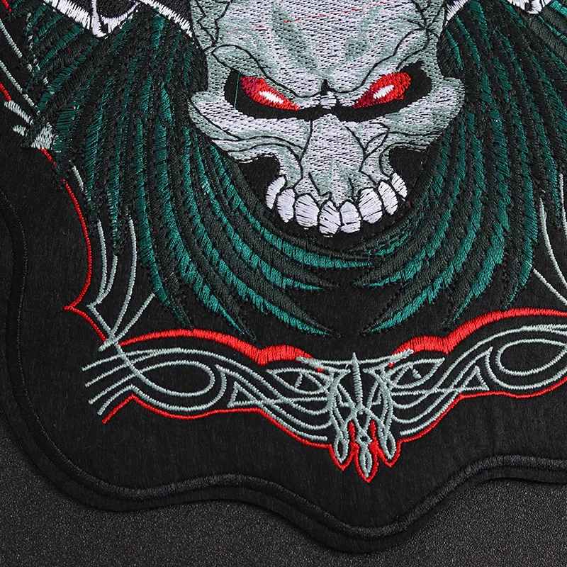 Punk skull size: 29.5x23.5cm Cloth Patch Embroidered Applique Sewing Clothes Apparel Accessories Badges green