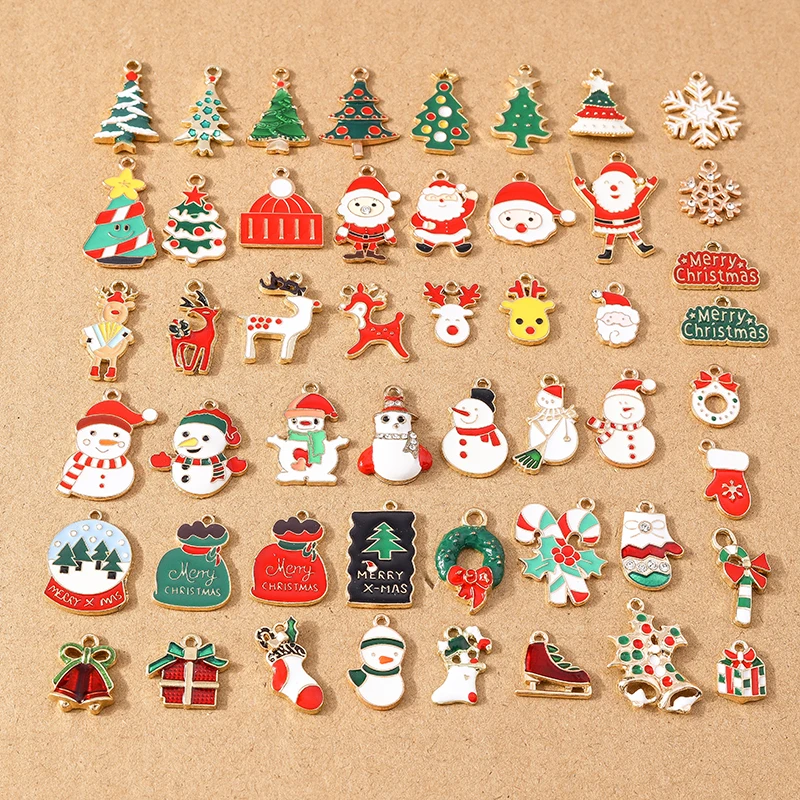 10/20/30 pcs Random Mix Enamel Christmas Snowman Santa Claus Charm Pendants for Jewelry Making DIY Earrings Necklace Accessories