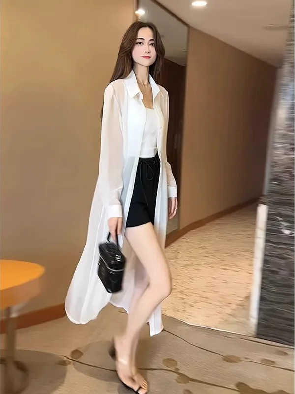 Lungo Sve Donna Estate 2025 New Fairy Capispalla Faion Protezione solare irt Cappotto cardigan sottile al ginocchio Casual Commut...