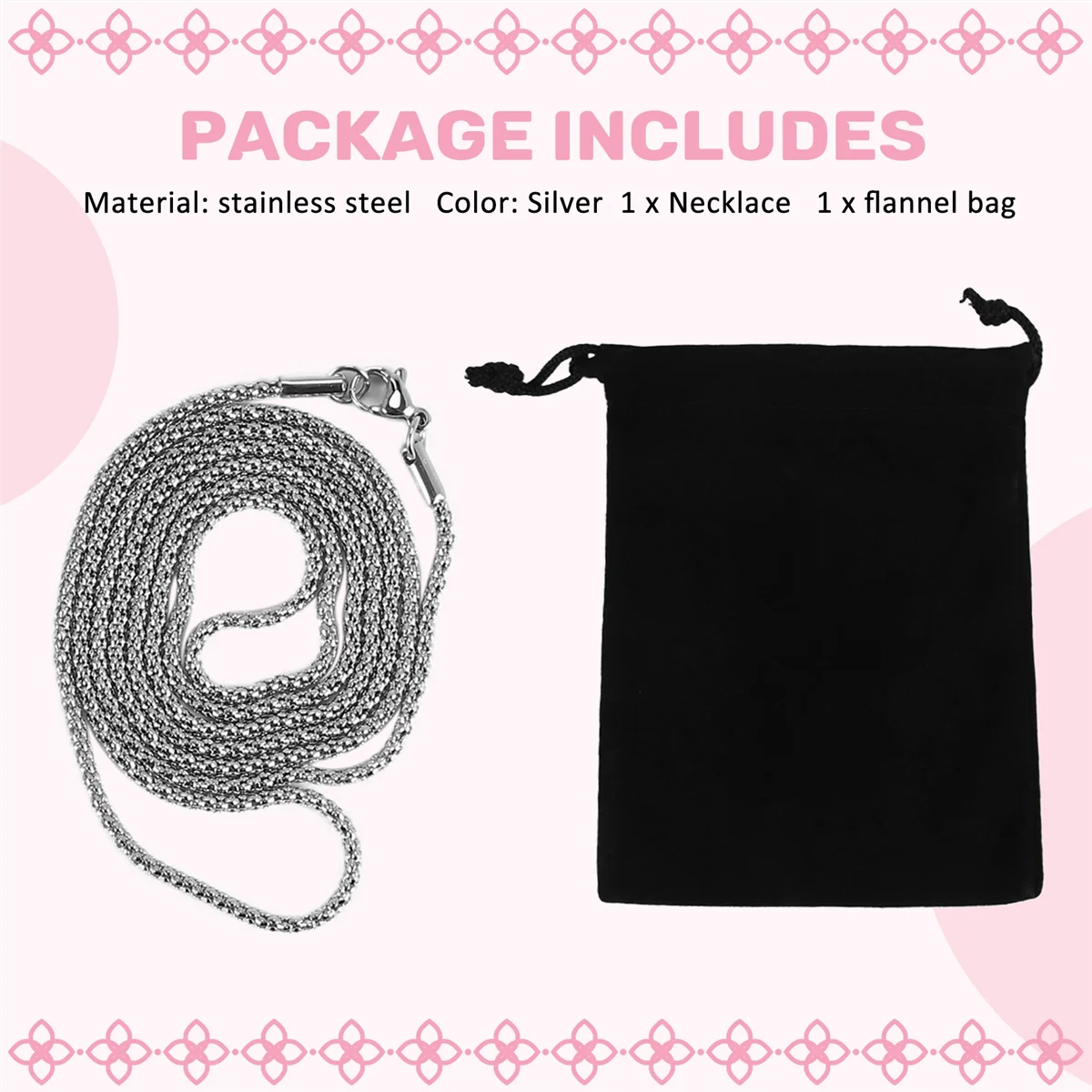 เครื่องประดับโซ่ผู้หญิงทนทาน สร้อยคอโซ่เกราะสแตนเลส สีเงิน กว้าง 2 มม. ยาว 80 ซม