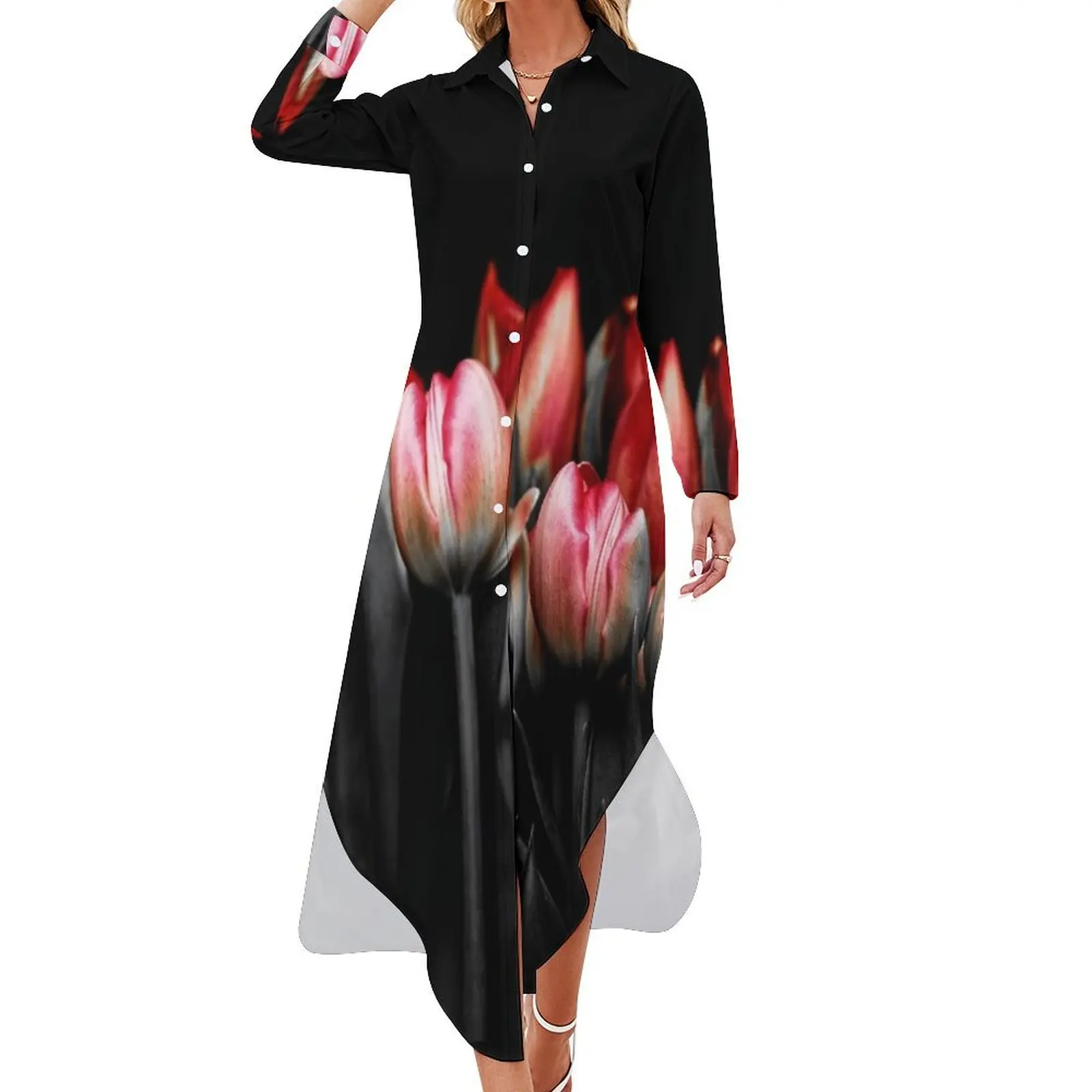 

Red and Black Tulips - 08 Long Sleeved Shirt Dress prom dresses Beachwear