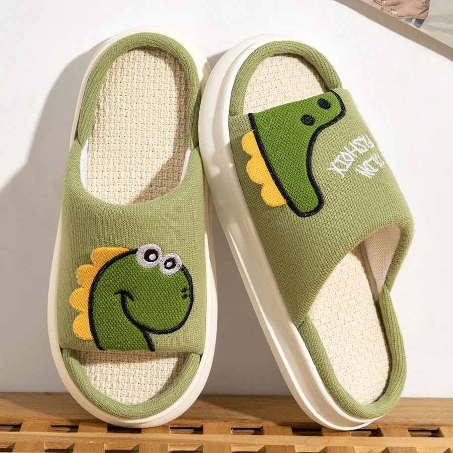 2024 Women\'s Fashion Simple Home Soft Soled Slippers Cute Dinosaur Style Soft and Comfortable Slippers