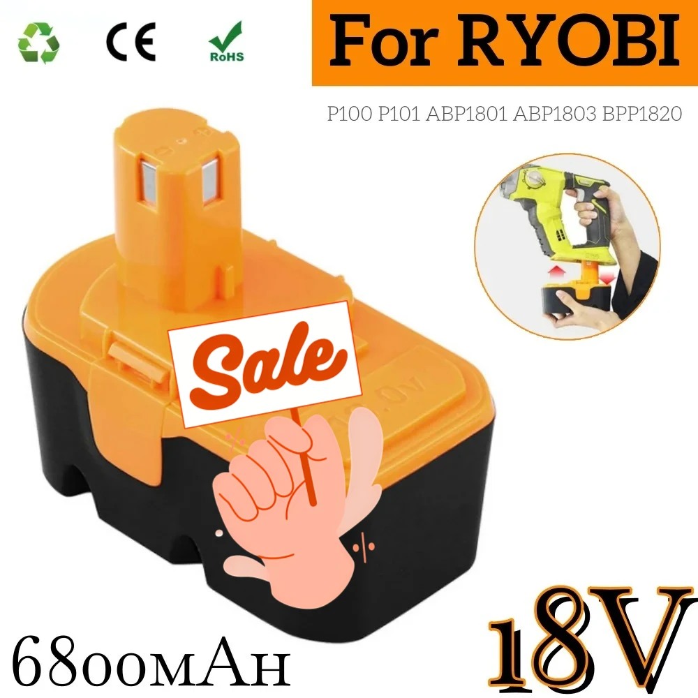 

Аккумулятор Ni-Mh 18В 6800мАч для Ryobi 18В One+, совместимый с P100, P101, ABP1801, ABP1803, BPP1820