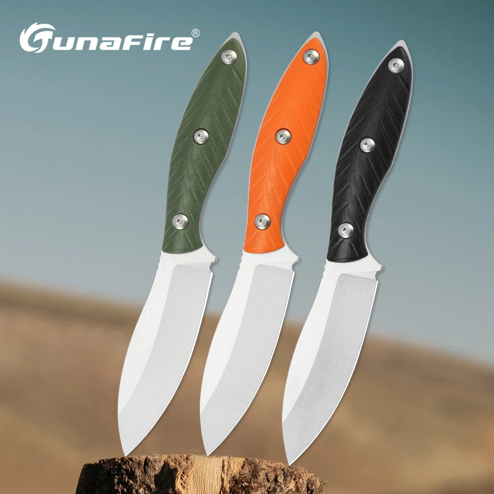 Tunafire GT0196 Hunting Straight Knife Outdoor Survival EDC Tools with sheath G10 Handle Fixed Blade Knives