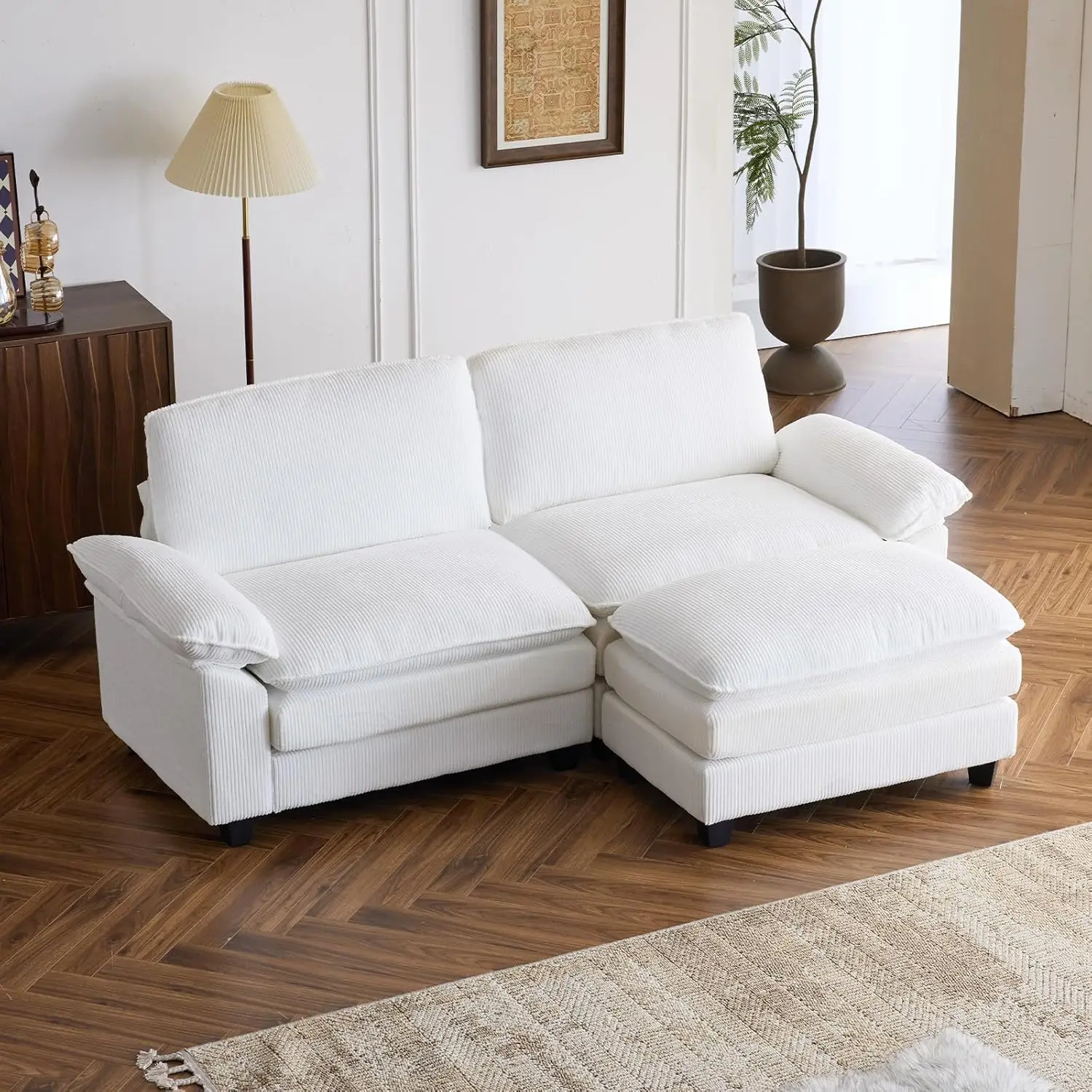 

86" Cloud Corduroy Sectional Sofa, Comfy L-Shaped Extra Deep Seat Sofa Couch for Living Room,Modern 2-Seat Convertible Lo