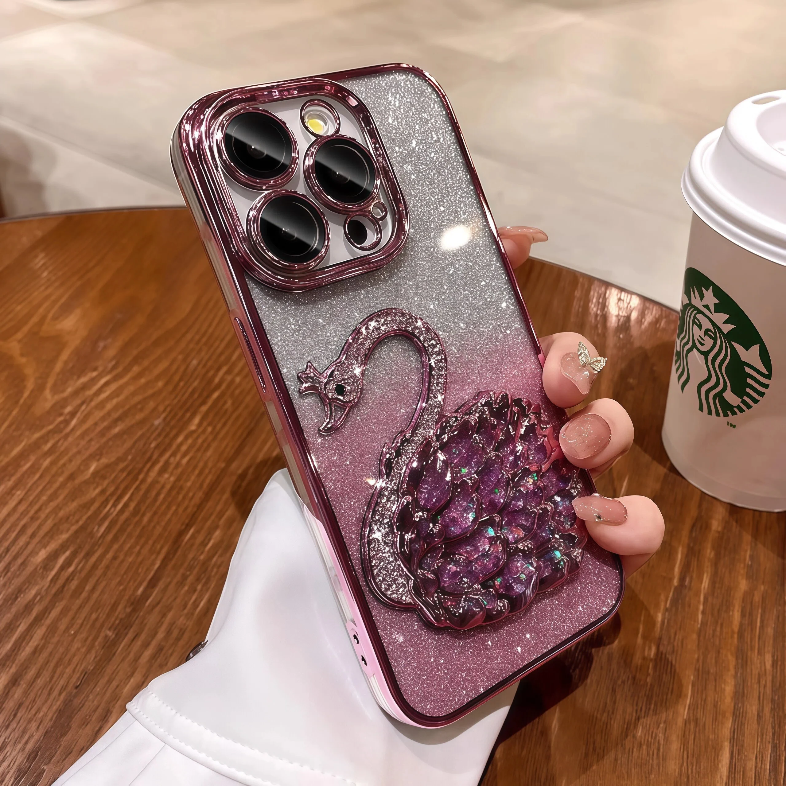 

Luxury Diamond Swan Glitter Phone Case for iPhone 17 16 15 14 13 12 11 Pro Max Plus 17 Pro Plating Shockproof Women Back Cover