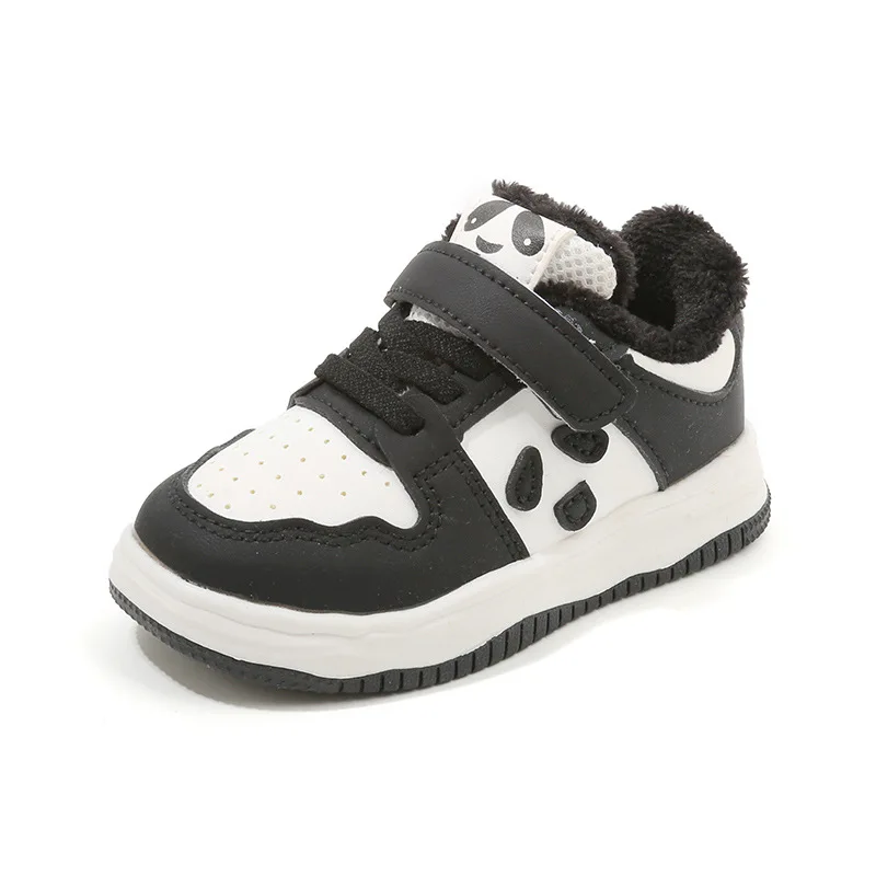 New Children's Shoes Boys' Fashion Panda Casual Shoes Thickened Warm Girls' Two-Cotton Board Shoes