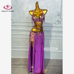 Belly Dance Performance Costume, Oriental Dance Performance Practice Costume, Gold Shiny Sequin Long Skirt Set