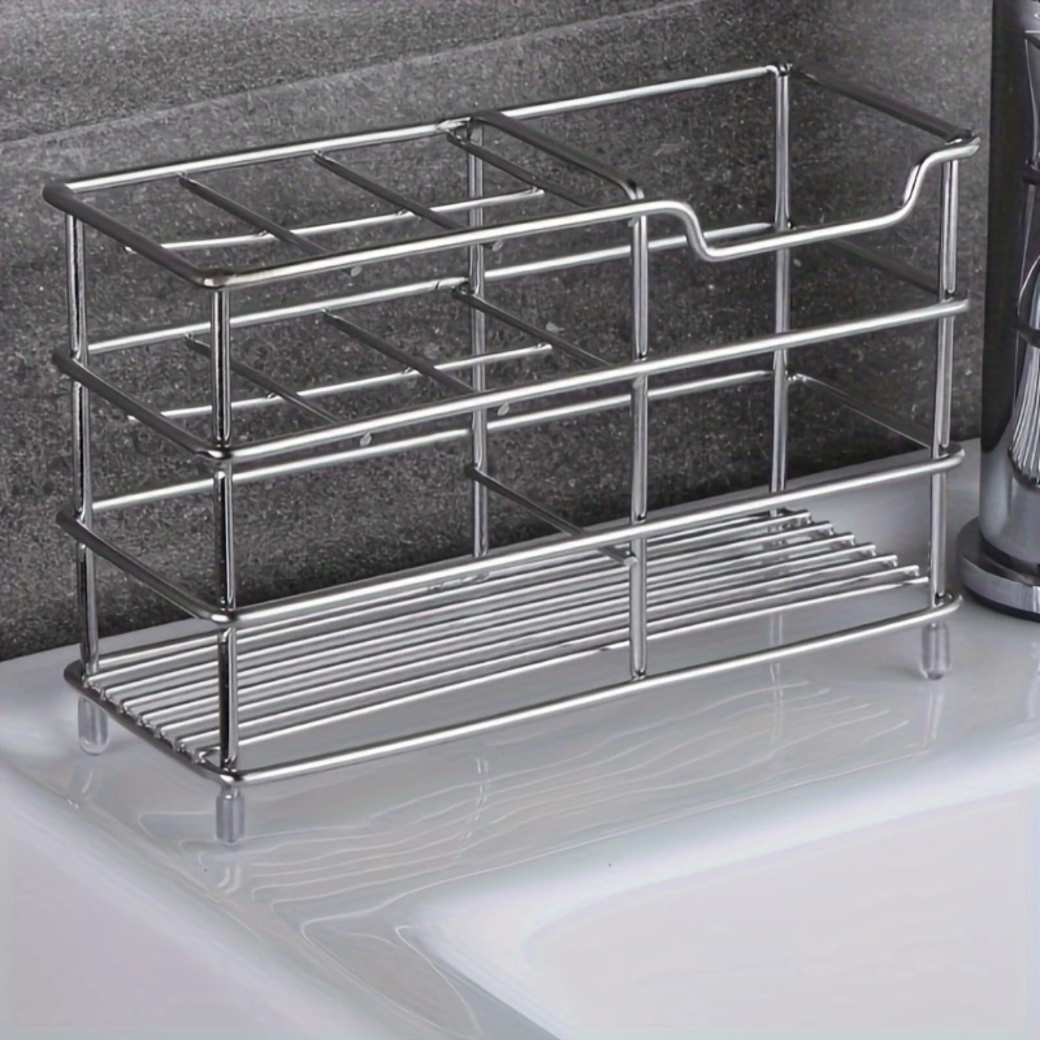 1pc 스테인레스 스틸 칫솔 홀더, 독립형 수조 욕실 주최자, 다기능 칫솔 치약 랙