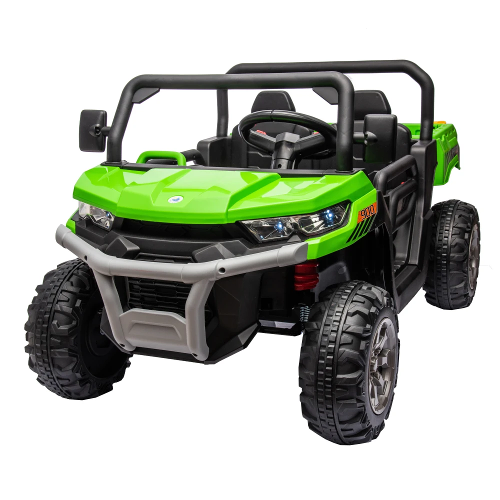 Carro elétrico infantil 24V, passeio de 2 assentos UTV equipado com motor 2x200W com cama/pá de despejo com carro elétrico de controle remoto para crianças