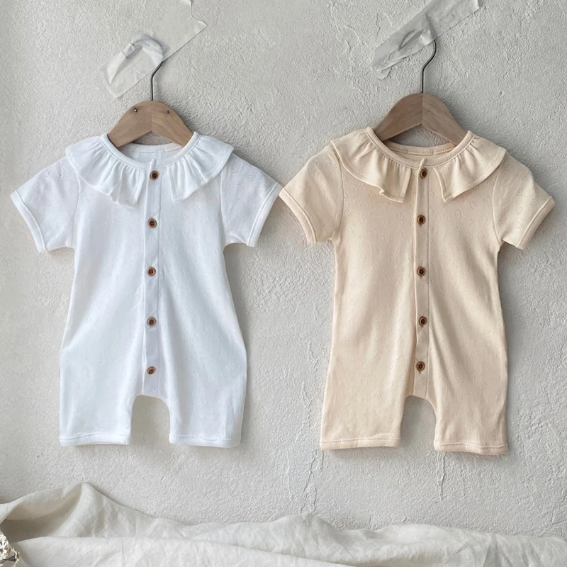 

2024 New Summer 0-24M Baby Girl Clothing Toddler Baby Girls Jumpsuit Short Sleeved Cotton Solid Color Newborn Baby Girl Romper