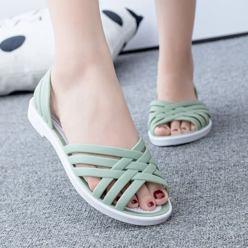 

Sandals Summer New Hollow Out Beach Shoes Fashion Outdoor Jelly Sandalias Mujer Flat Casual Comfortable Soft Sole Mom Shoes