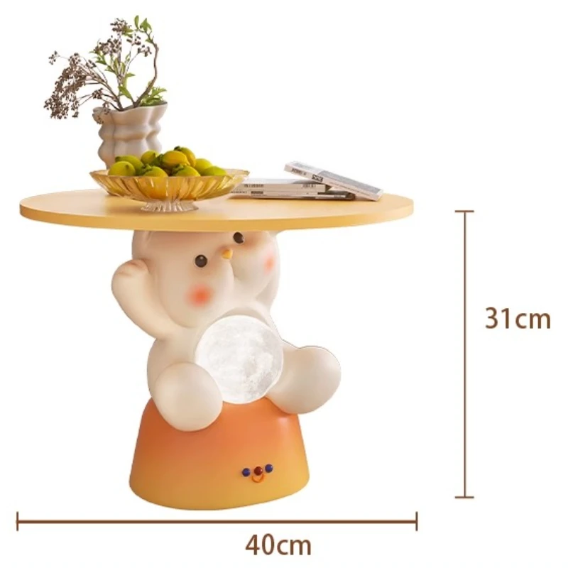 Artistic Cat-Shaped Side Table Cream Sofa Corner End Table with LED Lighting Large-Capacity Storage Room Decorative