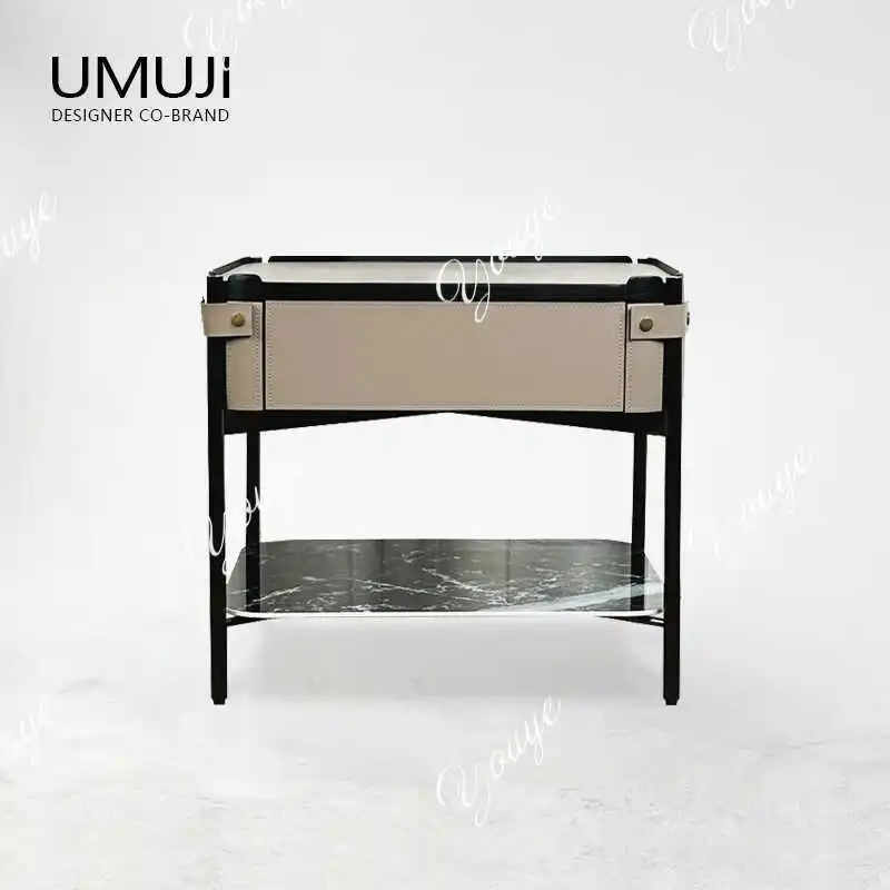 Italian minimalist saddle leather bedside table 2024 new second-hand simple light luxury home storage chest of drawers
