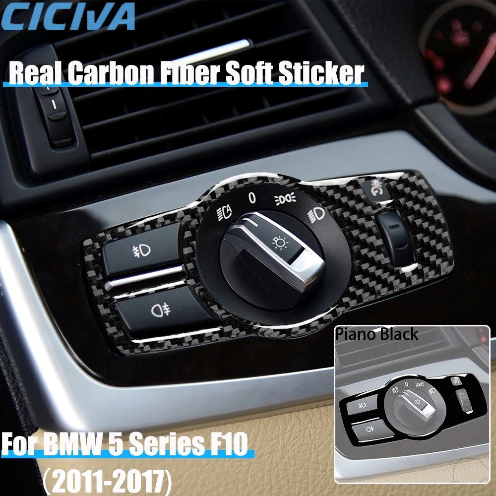

Real Carbon Fiber Car Accessories Headlight Switch Cover Soft Sticker For BMW 5 Series F10 2011 2012 2013 2014 2015 2016 2017