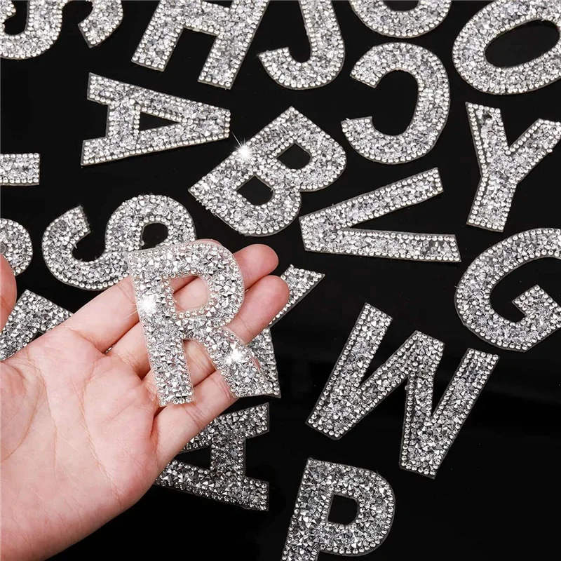

AA50-52 Pieces Glitter Rhinestone Alphabet Letter Stickers Kit 2.4 Inch Resin Rhinestone Iron On Letter Glitter Self-Adhesive A-
