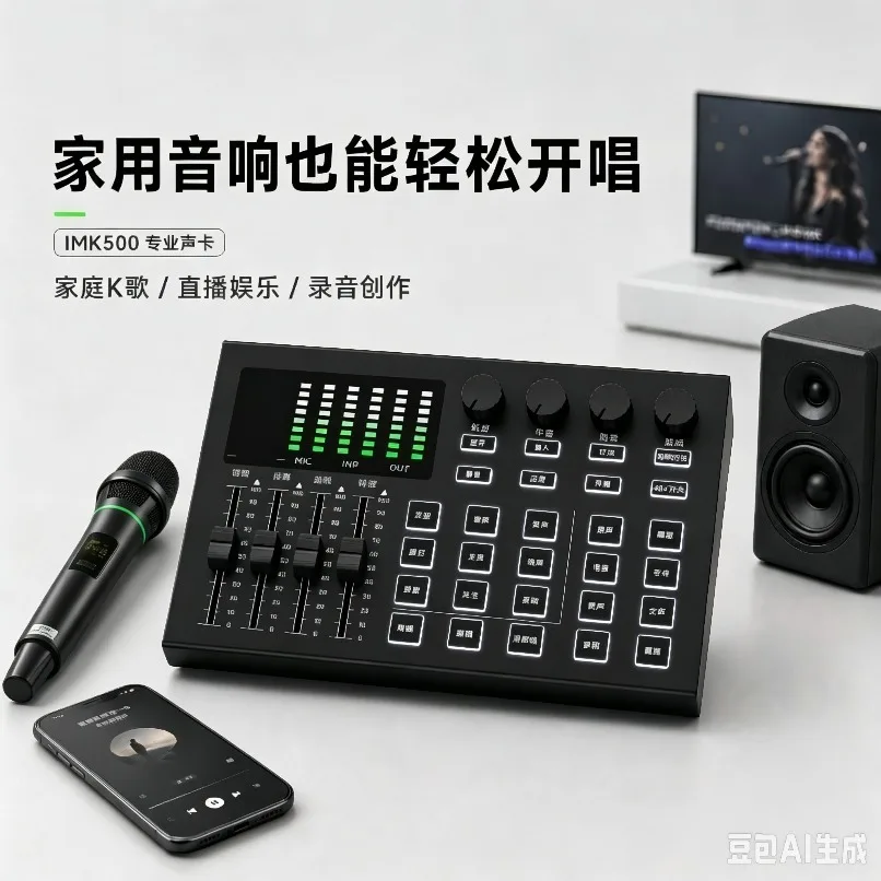 IMK500 Sound Card Mixer Microphone Kit Home Karaoke Conference Audio Set Support External Speaker Connection