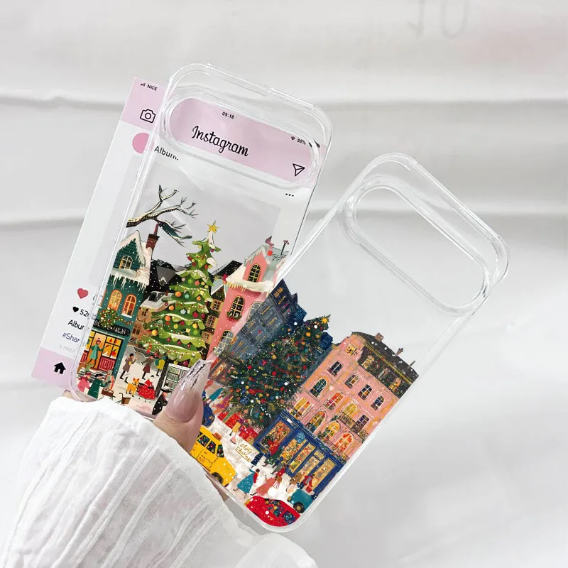 عيد الميلاد مدينة قرية مشهد جراب هاتف لجوجل بكسل 10 برو XL 9 برو 8 برو 6 7A 6A 5G الشتاء الثلوج واضح لينة غطاء من البولي يوريثان #1