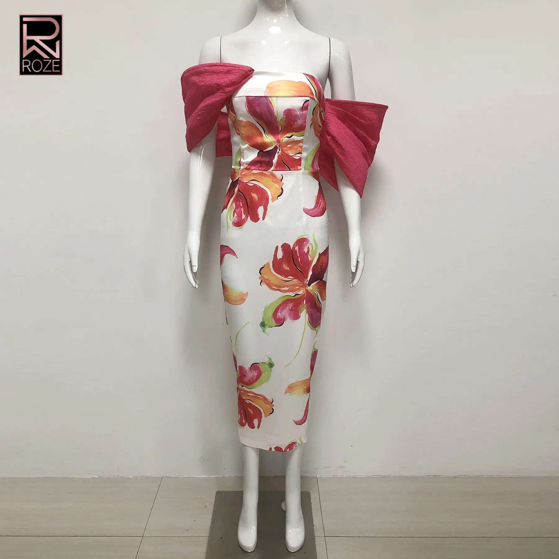 

Новое модное женское платье-бюстье с принтом, открытыми плечами и пышными рукавами, для отпуска, макси-платье для женщин