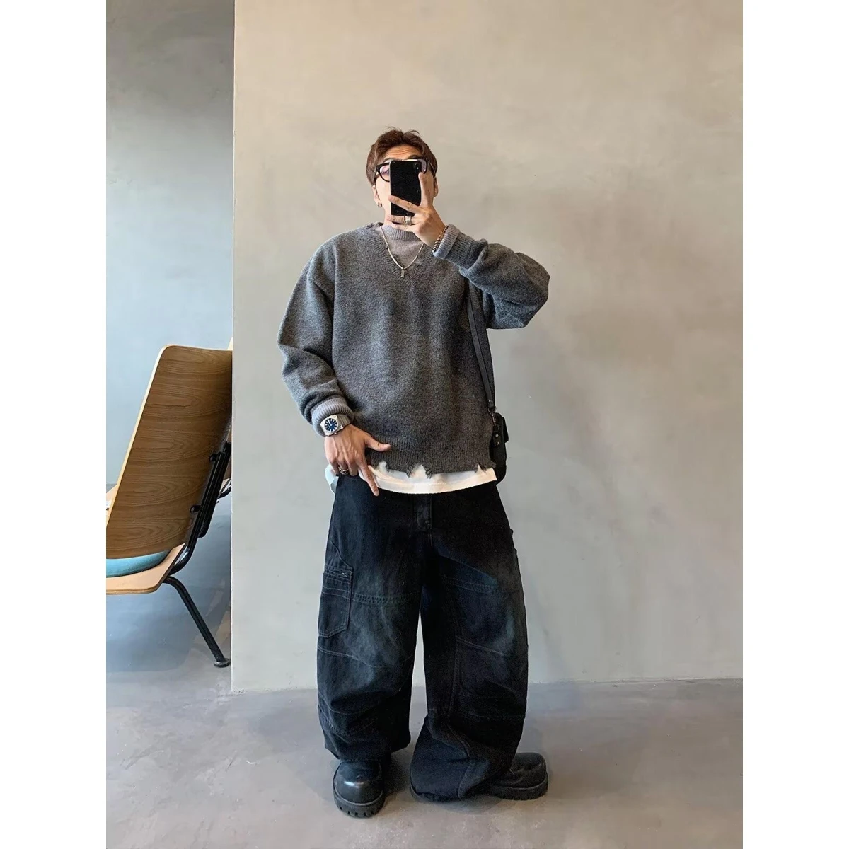 

Новый весенний свободный крой Long Sve круглый вязаный свитер для мужчин базовый слой цвет трикотаж Faion Urban Sle