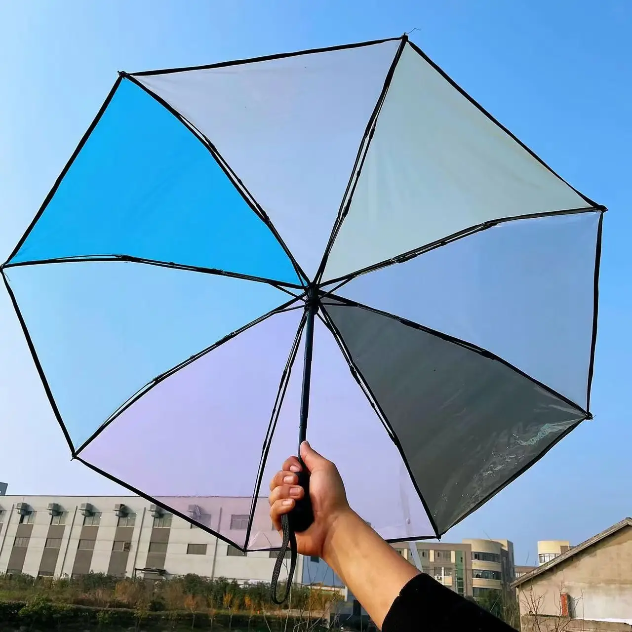 Transparent Plasstic Three Fold Women Rain Umbrella  Automatic Rainbow Umbrellas For Girls Kids Outdoor Hiking Windproof Parosal