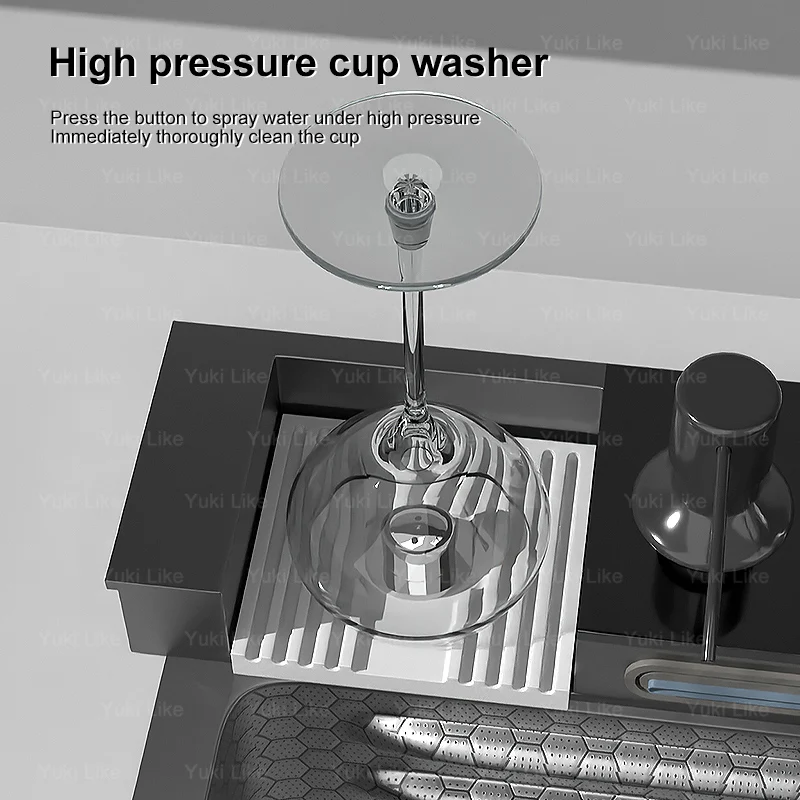 304 Waterfall Stainless Steel Kitchen Sink Large Single Sink Built-in Digital Display Faucet Soap Dispenser Cup Washing Machine