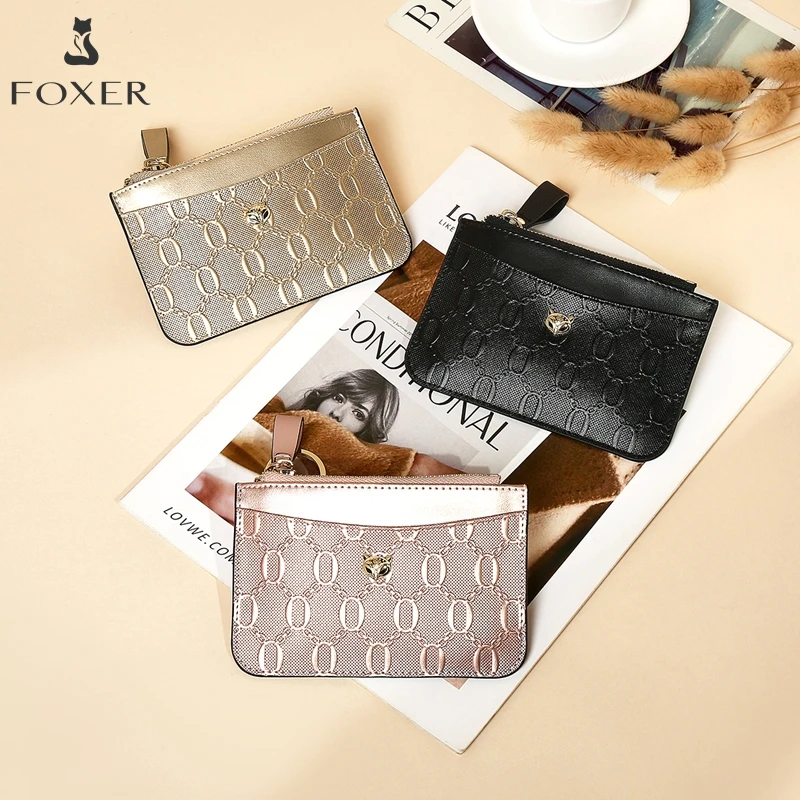 foxer-ブランドの女性用ショートウォレット-スプリットレザー小銭入れ-新しいライト高級ショートカードホルダー-妻、母へのギフト