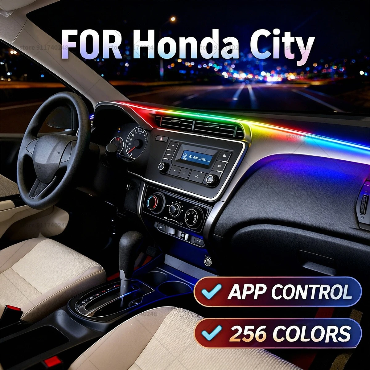 

For Honda City Automotive decoration light strip, colorful acrylic front windshield soundproofing strip, ambience light