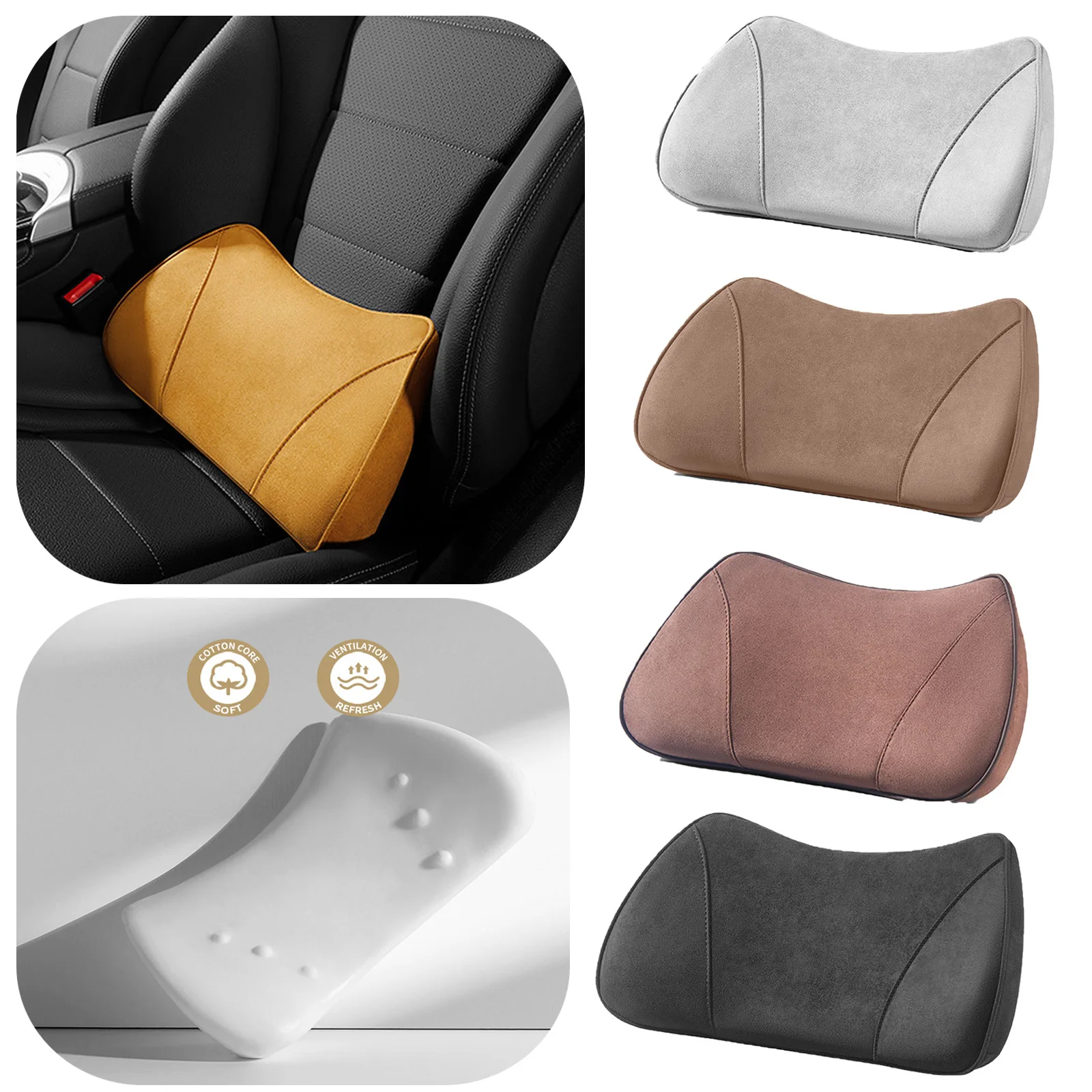 For Porsche Mercedes-Benz Maybach Same Suede Car Seat Memory Foam Lumbar Pillow Cushion Interior Headrest Accessory