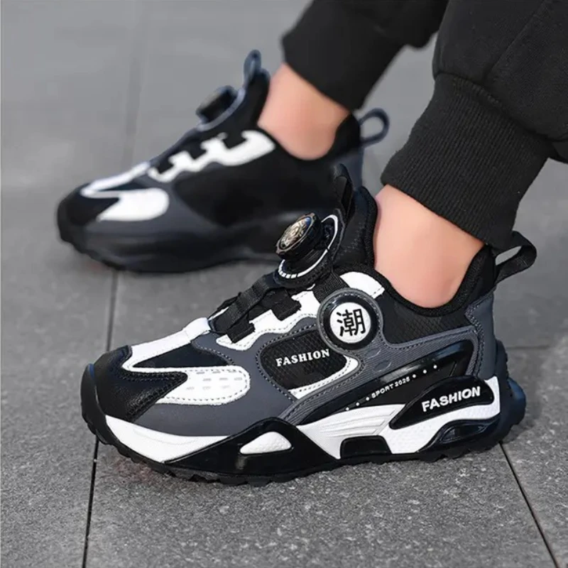 

Детские модные кроссовки, брендовые нескользящие кроссовки для мальчиков с вращающейся пряжкой, детская повседневная прогулочная обувь, теннисная обувь для девочек