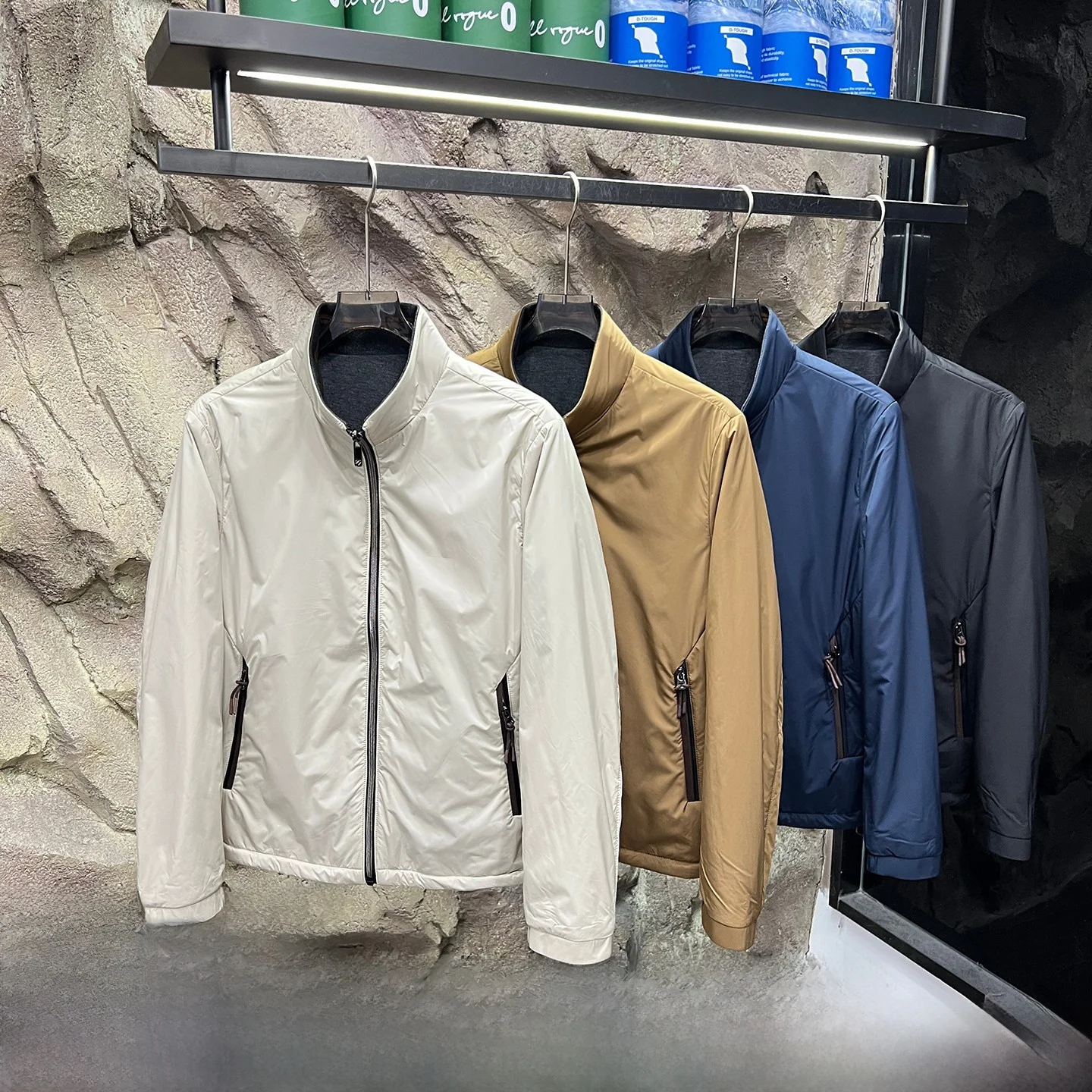 

Ultra Light Tech Fabric 3D Tailored Men's Double-Sided Wear Busin Collar Jaet Youth Casual Warm Long Sve Zipper Pure ...