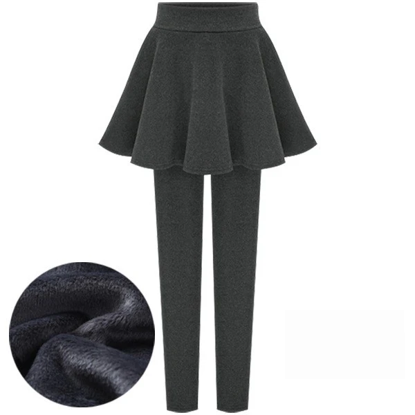 Winter Fleece-Lined Skort for Women 2-in-1 Warm Leggings with Flared Skirt Design