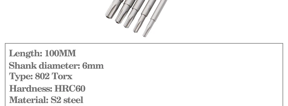 8pcs-11pcs 60mm/100mm long Torx screwdriver bit 800/801/802 electric screwdriver bit 4mm/5mm/6mm handle Screwdriver accessories