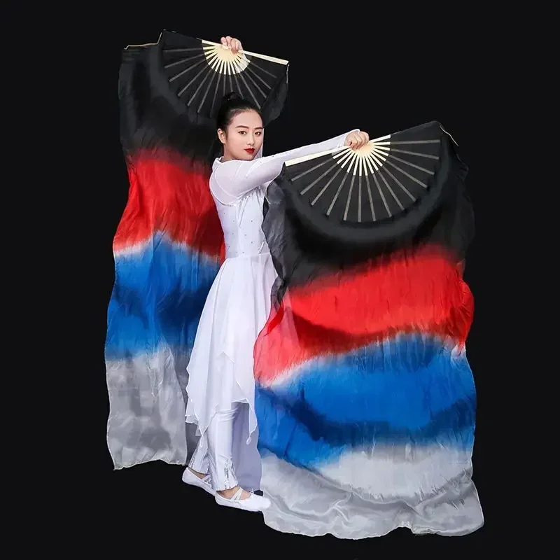 New Arrivals Women Belly Dance Fan Veil Hand Made White Navy Blue Gradient Silk Veil Pairs 180x90cm Girls Women Stage Show Props