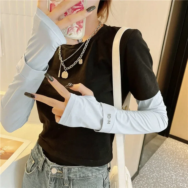 ป้องกันรังสียูวีผ้าไหมน้ําแข็งแขนป้องกันแสงแดดถุงมือแขนยาวครีมกันแดดแขนครอบคลุมฉนวนกันความร้อน UV ถุงมือขี่จักรยานขับรถ