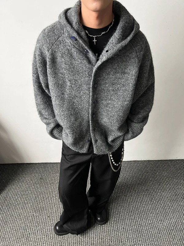 

Мужской кардиган Thiened Heavyweight: свободный крой, с капюшоном, вязаный, повседневная верхняя одежда в американском стиле, осенний тренд