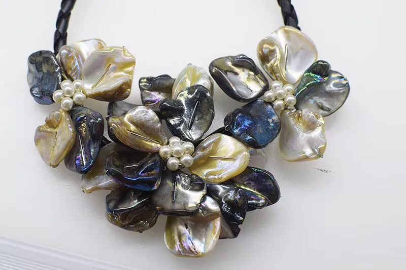 1-częściowy zestaw Naszyjnik z kwiatami muszli biały/czarny/fioletowy wielokolorowy ręcznie robiony naszyjnik kolczyki 48cm FPPJ Naszyjnik damski