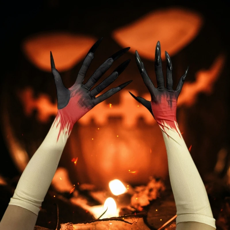 Guanti per unghie horror di Halloween Guanti da gioco di ruolo comodi e spaventosi da indossare lungo per eventi cosplay e feste a tema spettrali