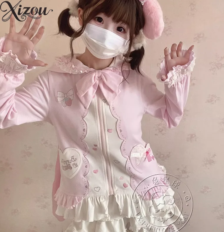 

Kawaii Cartoon Long Sleeve Coat Preppy Student Sport Outfit 2026 Spring Autumn Jackets Casual Fashion Sweet Girls Coats