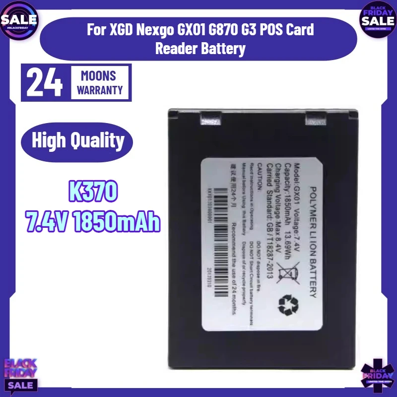 New K370 7.4V 1850mAh  Li-Ion Battery for XGD Nexgo GX01 G870 G3 POS Card Reader Battery