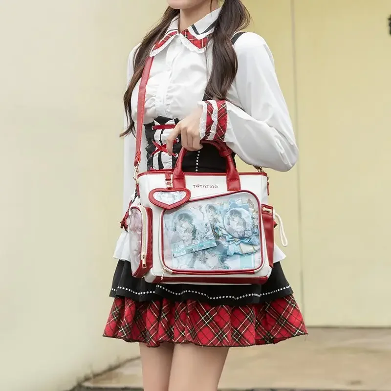 Harajuku Lolita Jk Uniform Sacs à bandoulière initiés par les filles, sac à main à carreaux esthétique de grande capacité, sacs à dos gothiques Kawaii, Y2k