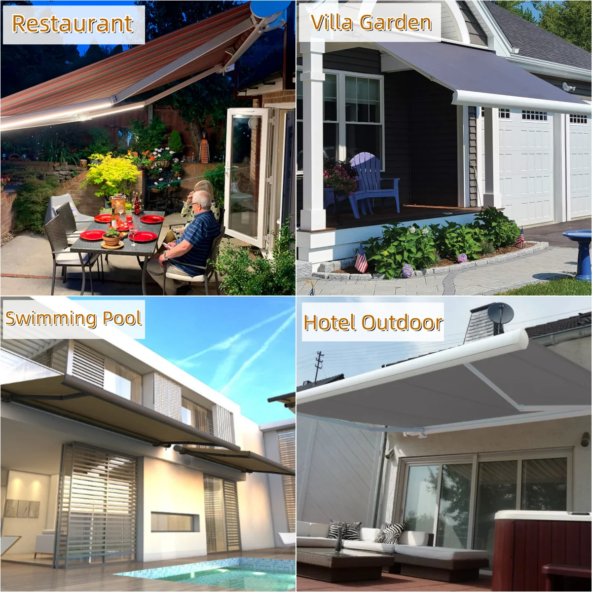 Durable Luxury Aluminum Frame Awning Full Cassette Electric Remote Operated Waterproof UV Resistant Canopy For Patio Window