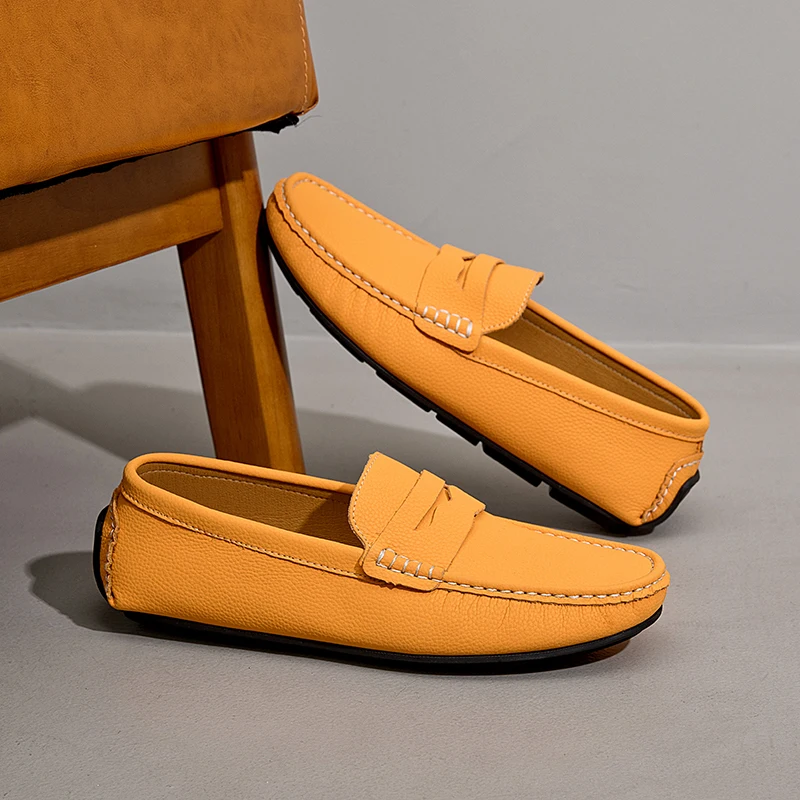 

Luxury Yellow Leather Casual Shoes Man Loafers Comfortable Slip-On Flat Shoes Men Moccasins Big Size 38-49 Men's Designer Shoes