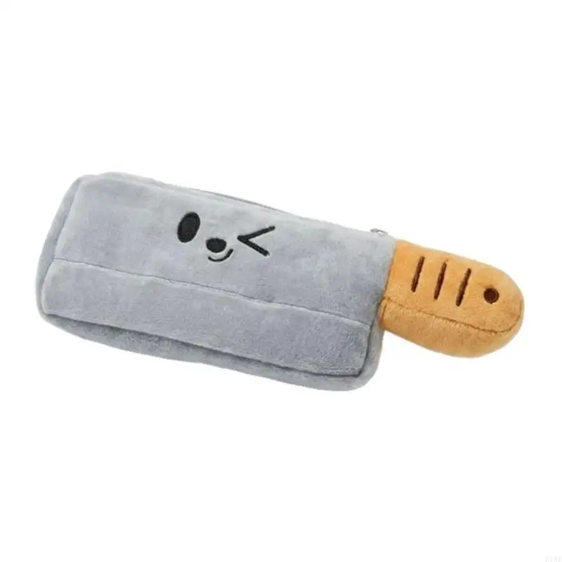 Plush Pencil Bag Blade Shaped Zippered Pencil Case for Students, Soft Pencil Organiser for School Study, Desk Storage and F19E